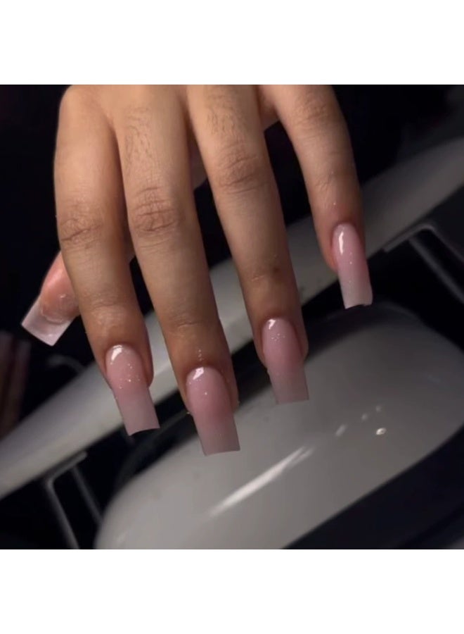 Goolsky Premium Long Square Press-on Nails with Minimalist Pink Solid Color for Fresh Elegance