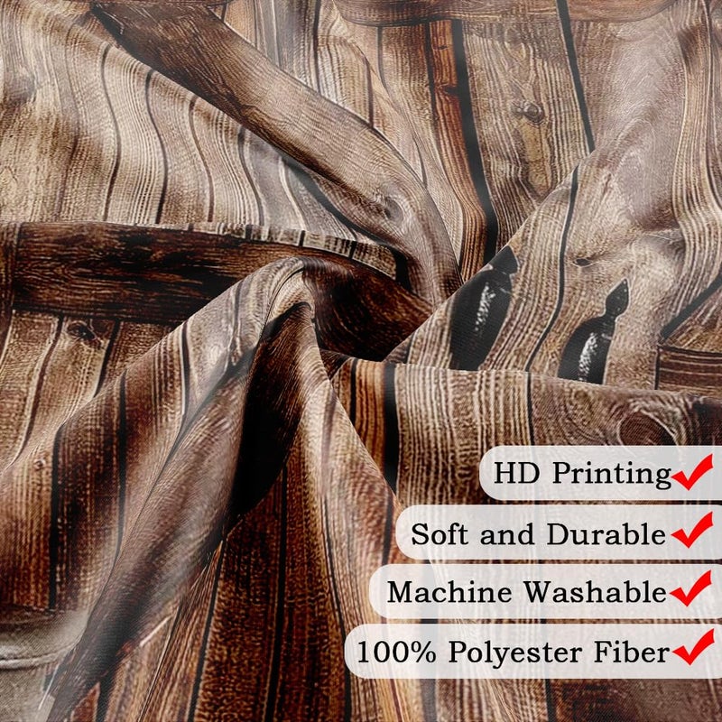 Jipusai Rustic Barn Door Shower Curtain Set for Bathroom, Farmhouse Western Bathroom Decor Curtains, Vintage Countryside Brown Wood Board Waterproof Fabric Bath Curtains with Hooks 70 x72 inch - Image 5