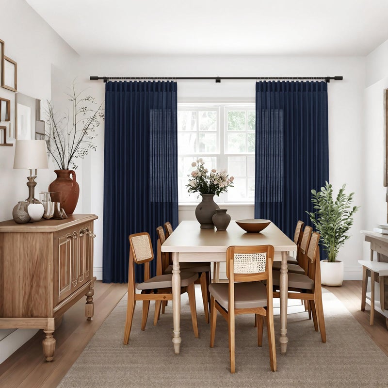 Jowels Navy Linen Curtains 84 inch Length 2 Panels Set Modern Farmhouse Living Room Drapes Light Filtering Rod Pocket Back Tab Filtering Privacy Semi Sheer Curtain 84 inches Long - Image 3