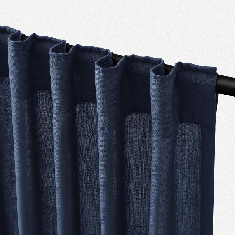 Jowels Navy Linen Curtains 84 inch Length 2 Panels Set Modern Farmhouse Living Room Drapes Light Filtering Rod Pocket Back Tab Filtering Privacy Semi Sheer Curtain 84 inches Long - Image 1