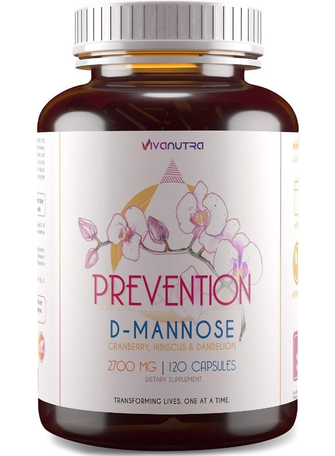 VIVANUTRA Prevention D Mannose Cranberry, Hibiscus And Dandelion 2700Mg 120 Capsules Dietary Supplement - Image 5