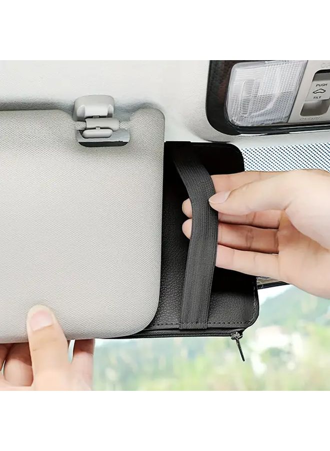 Black Car Sun Visor Glasses Storage Holder Bag with Zipper for Cars Trucks SUVs - Image 5