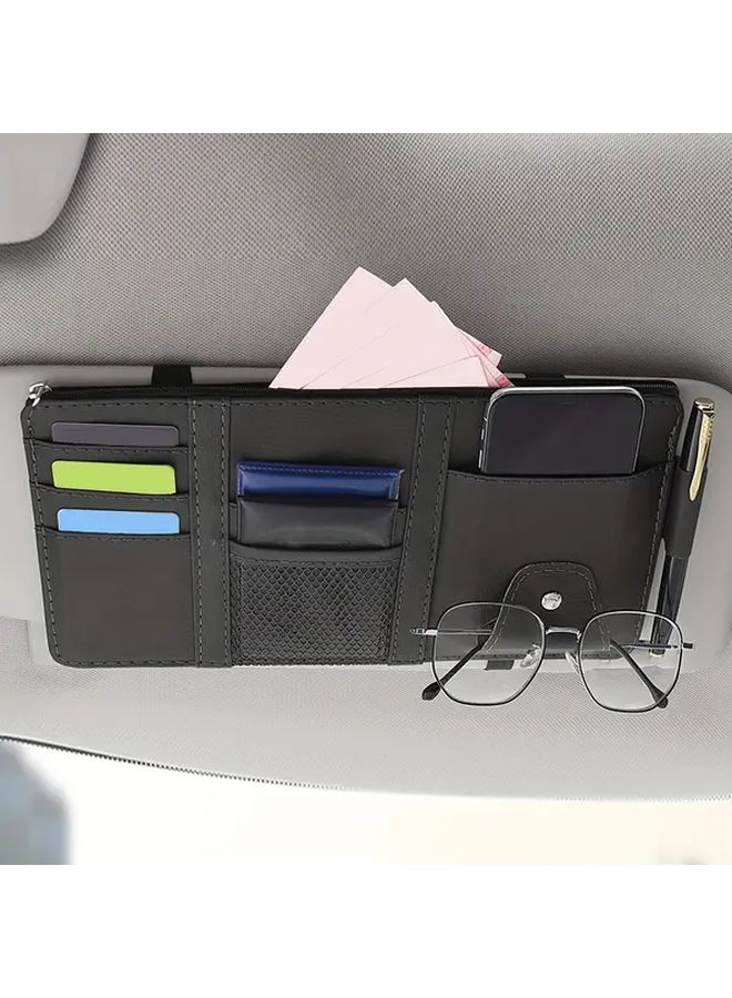Black Car Sun Visor Glasses Storage Holder Bag with Zipper for Cars Trucks SUVs - Image 1