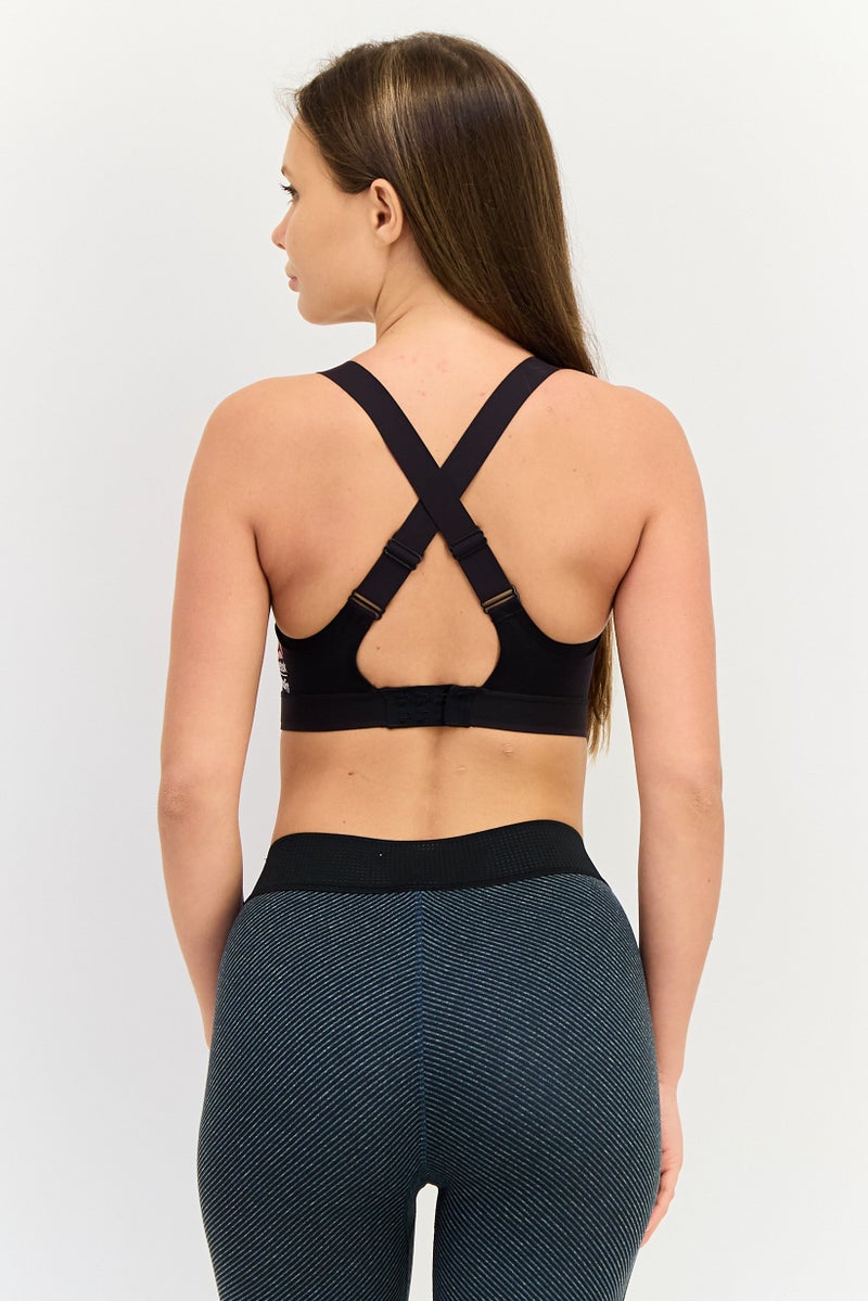 Reebok حمالة صدر رياضية مبطنة بشعار العلامة التجارية للنساء، سوداء - Image 4