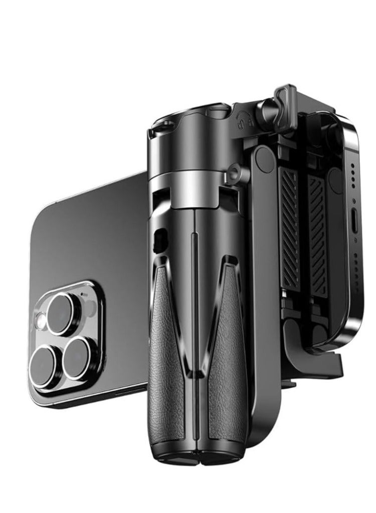 SMARTX P15 Mini Grip Quadripod, 4-in-1 Selfie Stick with Ergonomic Mobile Grip, USB-C Bluetooth Remote, Dual Cold Shoe Mounts, 360° Rotatable Holder Black - Image 1