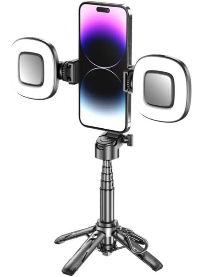 SMARTX P15 Mini Grip Quadripod, 4-in-1 Selfie Stick with Ergonomic Mobile Grip, USB-C Bluetooth Remote, Dual Cold Shoe Mounts, 360° Rotatable Holder Black - Image 2