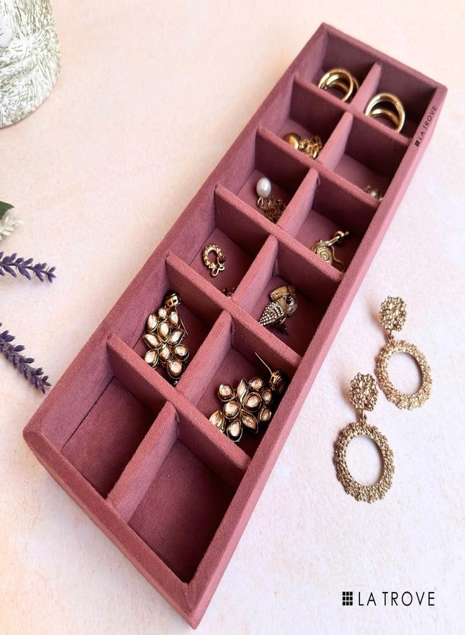 La Trove 12 Grid Jewelry Organizer Tray – Drawer Storage Display for Rings, Earrings & Accessories, Pink - Image 2