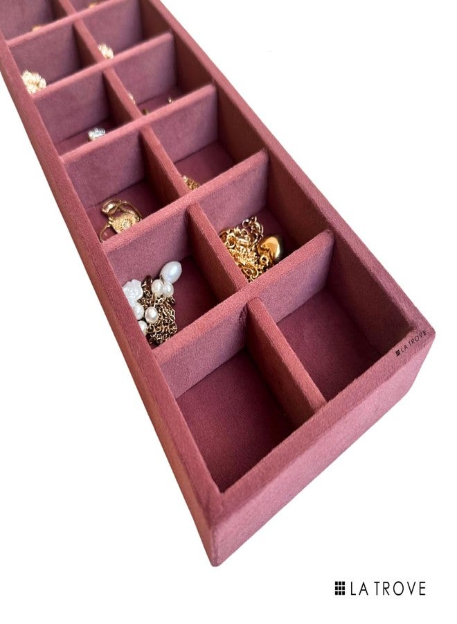 La Trove 12 Grid Jewelry Organizer Tray – Drawer Storage Display for Rings, Earrings & Accessories, Pink - Image 5