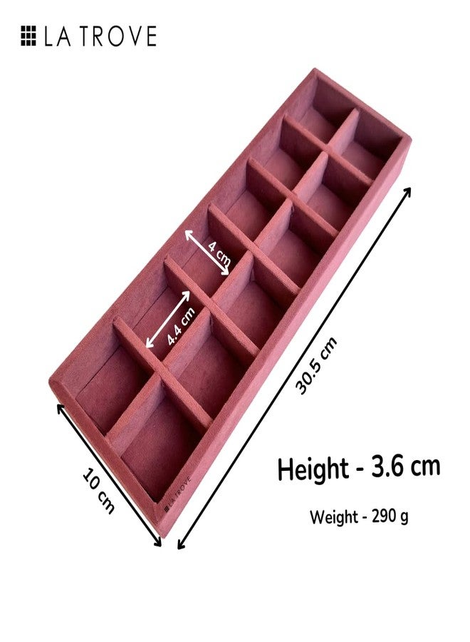 La Trove 12 Grid Jewelry Organizer Tray – Drawer Storage Display for Rings, Earrings & Accessories, Pink - Image 4