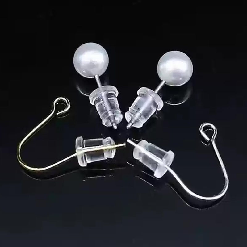 Meniala Silicone Earring Backs, Clear Hypoallergenic Replacement Stoppers for Stud Post Hoop Fishhook Earrings, 100 Pack - Image 5