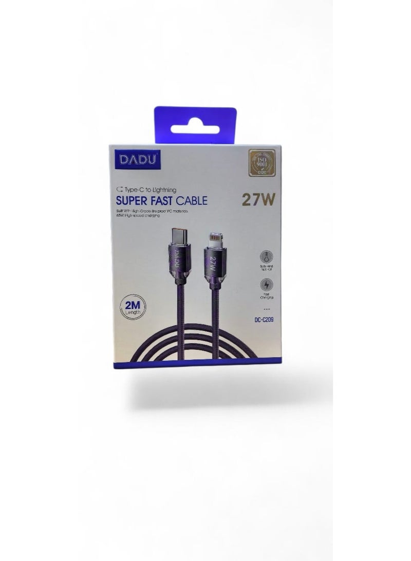 JMD DADU Braided USB-C to Lightning Cable for iPhone, 2 Meter – 27W Fast Charging, MFi Certified, Durable Nylon, Pack of 1 - Image 2