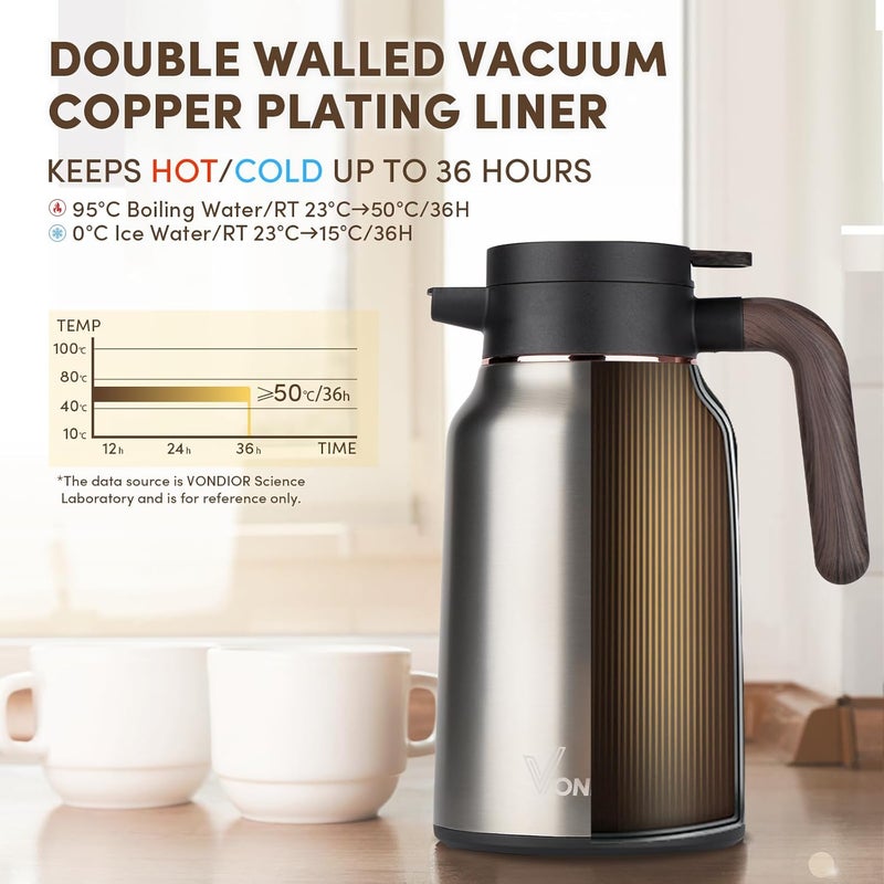 Vondior Coffee Carafe 35oz/1.0L - 24Hours Coffee Thermal- Insulated 304 Stainless Steel Hot Beverage Dispenser - Thermal Coffee Carafes For Keeping Hot/Cold Coffee, Drink Dispenser for Parties - Image 3