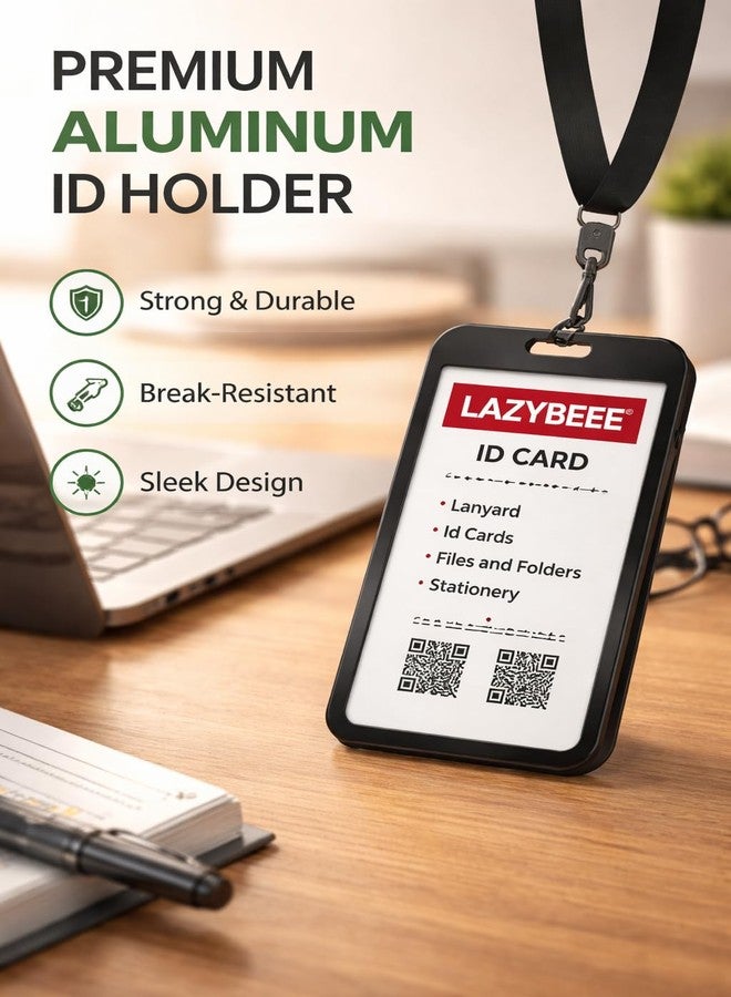 Lazybeee حامل بطاقة هوية معدني عمودي من Lazybeee - حامل بطاقة هوية مصنوع من سبائك الألومنيوم الممتازة، مقاوم للخدش، خفيف الوزن ومتين، مناسب للاستخدام في المكاتب والمدارس والموظفين (أسود، عبوة من قطعتين) - Image 3