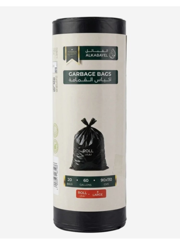 AKDC Garbage Bags Roll, 20 Bags, 60 Gallon, 90 × 110 cm (X Large) - Black - Image 1