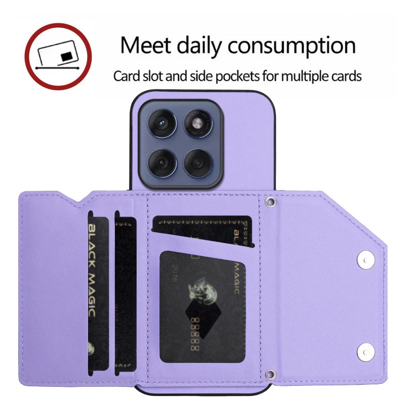 For Motorola Edge 60 Fusion / Edge 60  Feel Four Card Slots Phone Case with Wrist Strap(Purple) - Image 5