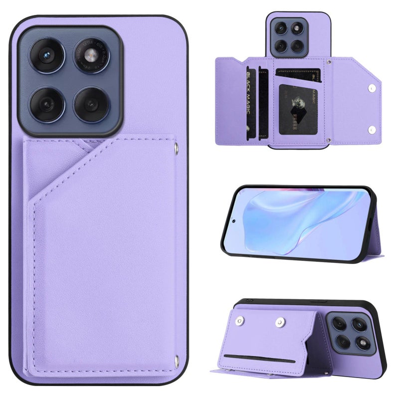 For Motorola Edge 60 Fusion / Edge 60  Feel Four Card Slots Phone Case with Wrist Strap(Purple) - Image 1