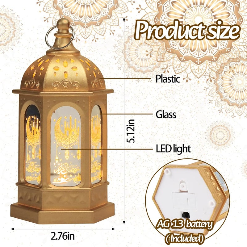 Glodecart 2 قطعة فانوس رمضان لتزيين رمضان، فانوس رمضان ذو نمط القلعة الصغيرة الذهبية والقمر لتزيين طاولة رمضان، هدايا رمضان، ديكور المنزل، أضواء رمضان، ديكور الفوانيس الخارجي. - Image 2