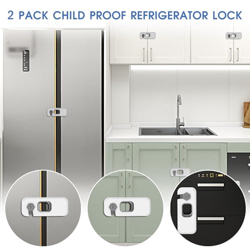 Wilbeva 2 Pack Fridge Locks with Self Adhesive, Refrigerator Latch for Kids, Toddlers and Children, Child & Baby Proofing Freezer Door Lock for, Cabinets and Drawers, Oven, Windows - Image 4