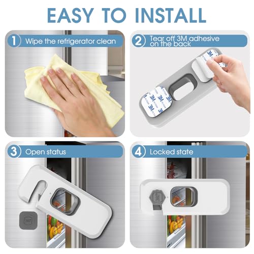 Wilbeva 2 Pack Fridge Locks with Self Adhesive, Refrigerator Latch for Kids, Toddlers and Children, Child & Baby Proofing Freezer Door Lock for, Cabinets and Drawers, Oven, Windows - Image 5