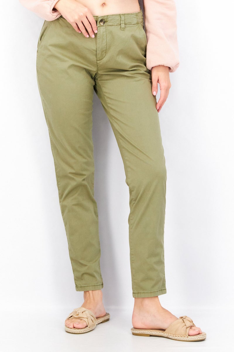 EDC Women Regular Fit Plain Pants 30 Length, Olive - Image 1