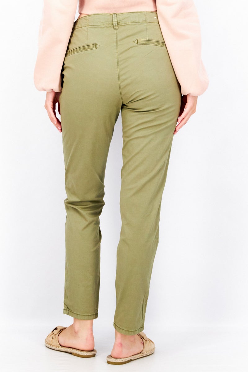 EDC Women Regular Fit Plain Pants 30 Length, Olive - Image 3