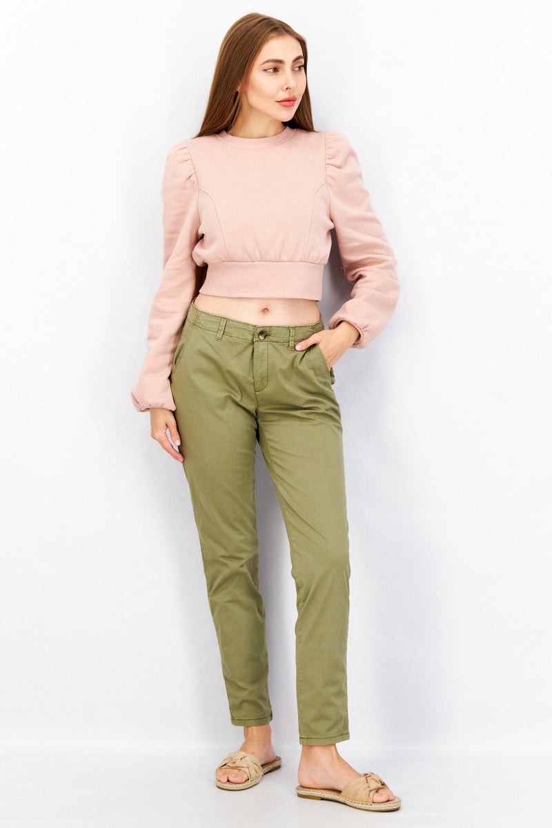 EDC Women Regular Fit Plain Pants 30 Length, Olive - Image 4