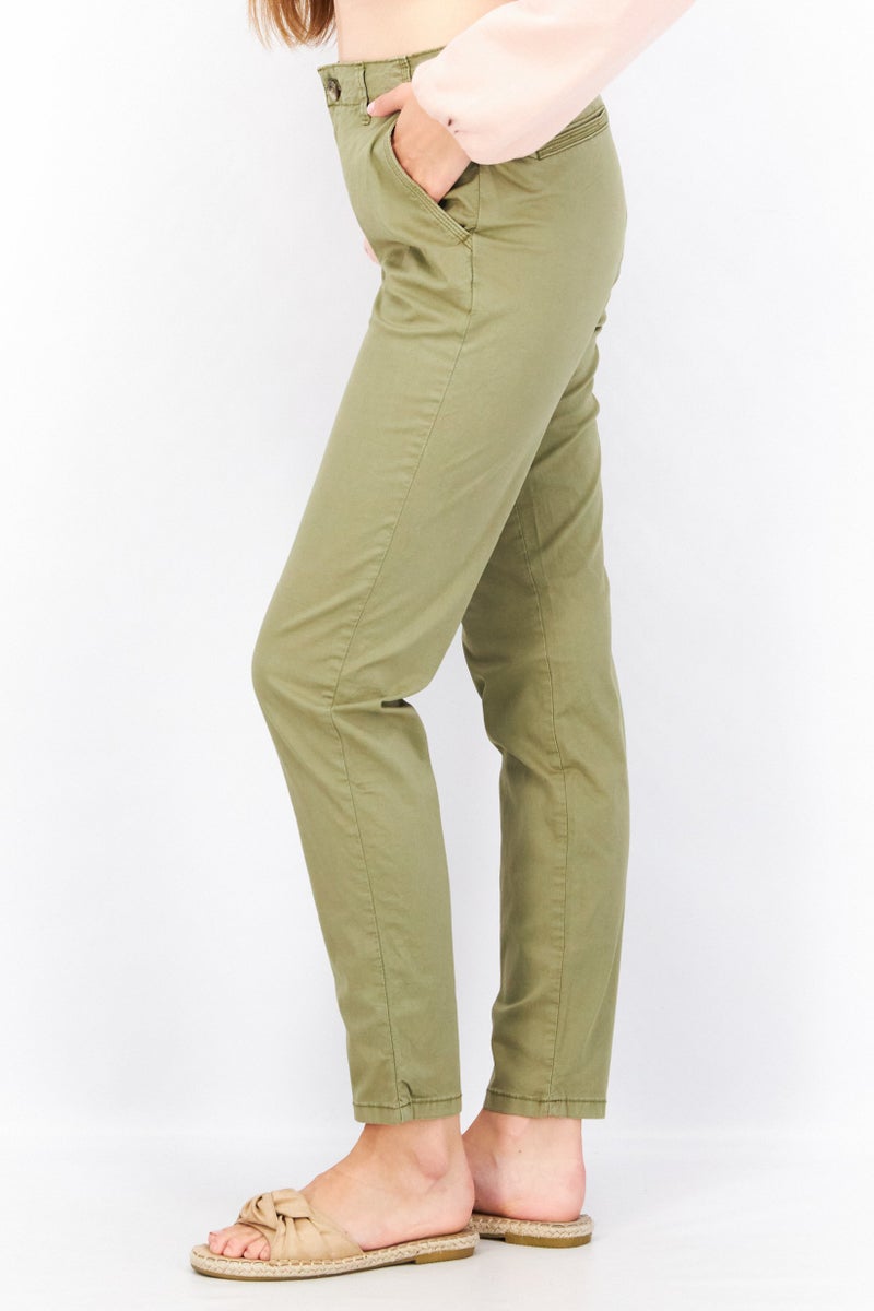 EDC Women Regular Fit Plain Pants 30 Length, Olive - Image 2