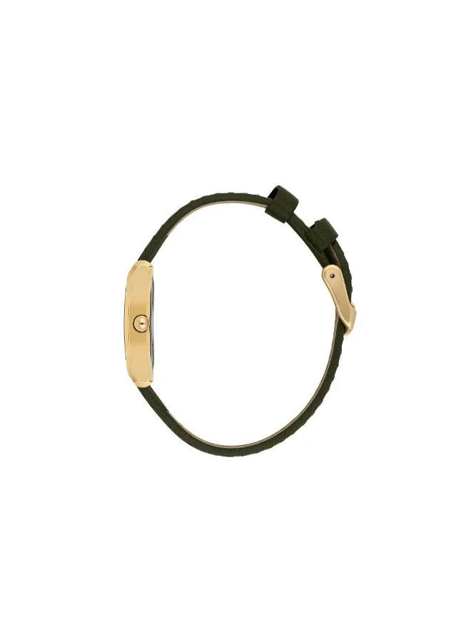 DANIEL KLEIN Women's Leather Gold Alloy Case Analog Green Square Sunray Dial Japanese Quartz Premium 30 Meters Water Resistant