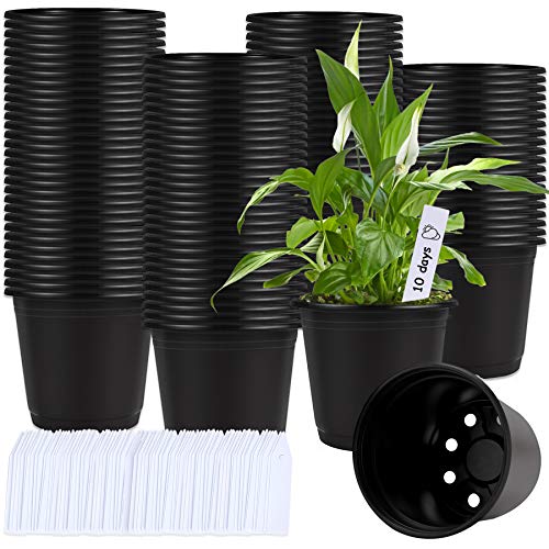 Augshy 110 Pcs 0.5 Gallon Black Plastic Plant Nursery Pots 6 Inches Seed Starting Pots Containers with 110 Labels - Image 1