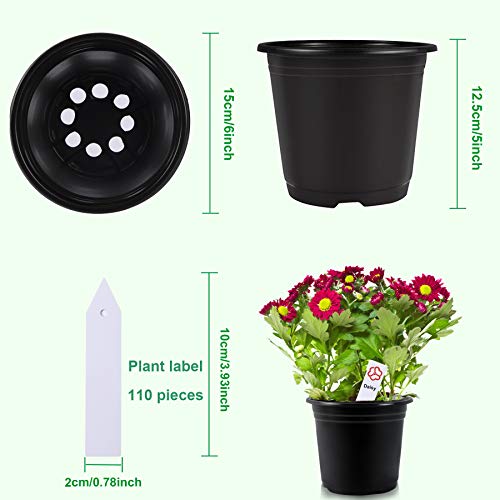 Augshy 110 Pcs 0.5 Gallon Black Plastic Plant Nursery Pots 6 Inches Seed Starting Pots Containers with 110 Labels - Image 2