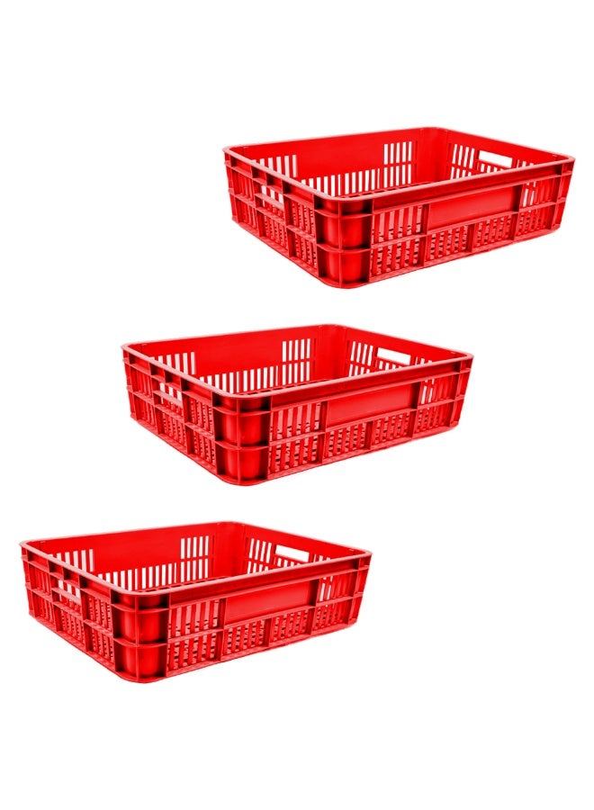 Ethic Solutions 3pcs of Plastic Storage Bakery Crate Box 590×450×170 mm 45L Stackable Heavy Duty Reinforced Walls Anti-Slip Base for Home Industrial Commercial Delivery – Red - Image 1