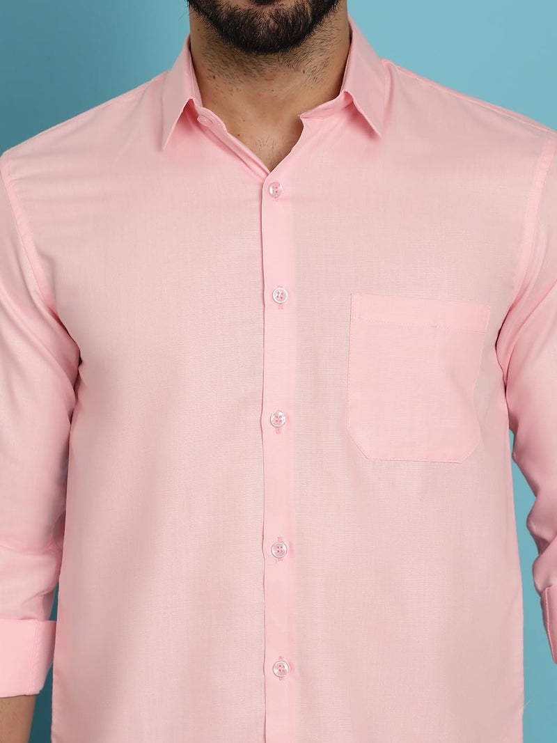 Indian Needle Cotton Solid Casual Shirt for Men - Pink - Image 5