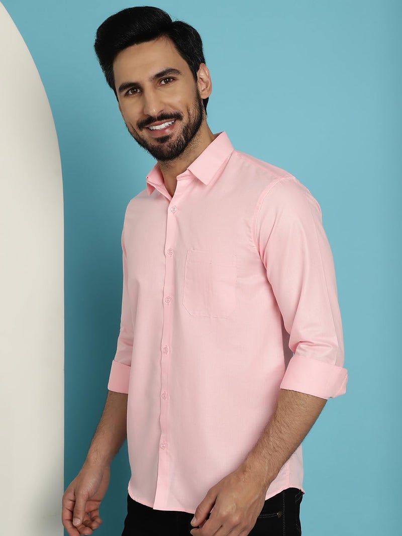 Indian Needle Cotton Solid Casual Shirt for Men - Pink - Image 3