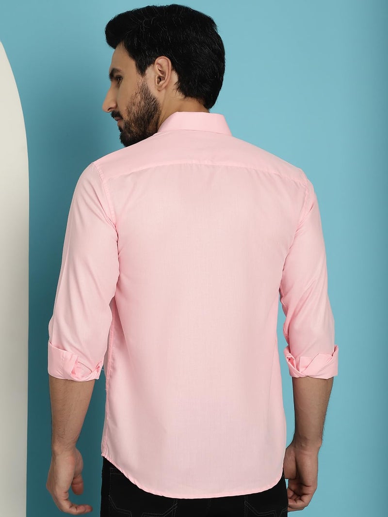 Indian Needle Cotton Solid Casual Shirt for Men - Pink - Image 2