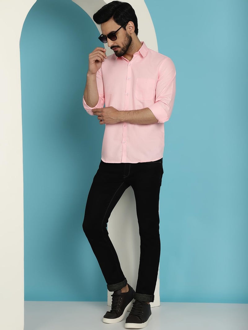 Indian Needle Cotton Solid Casual Shirt for Men - Pink - Image 4
