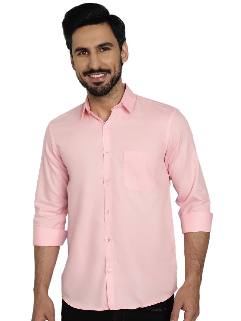 Indian Needle Cotton Solid Casual Shirt for Men - Pink - Image 1