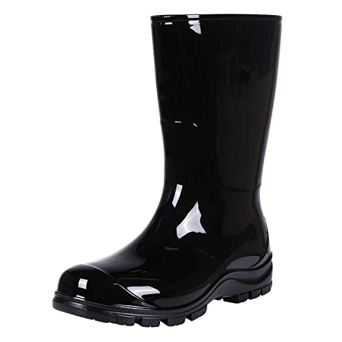Asgard Women's Mid Calf Rain Boots Short Rubber Boots Waterproof Garden Shoes for Ladies Black 38 (7.5) - Image 1