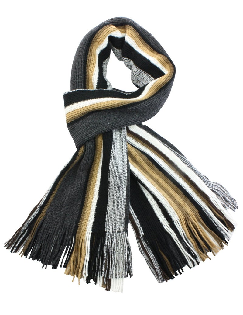 Dahlia Mens Winter Scarf - Synthetic Wool, Extra Long & Warm, Striped, Tan - Image 1