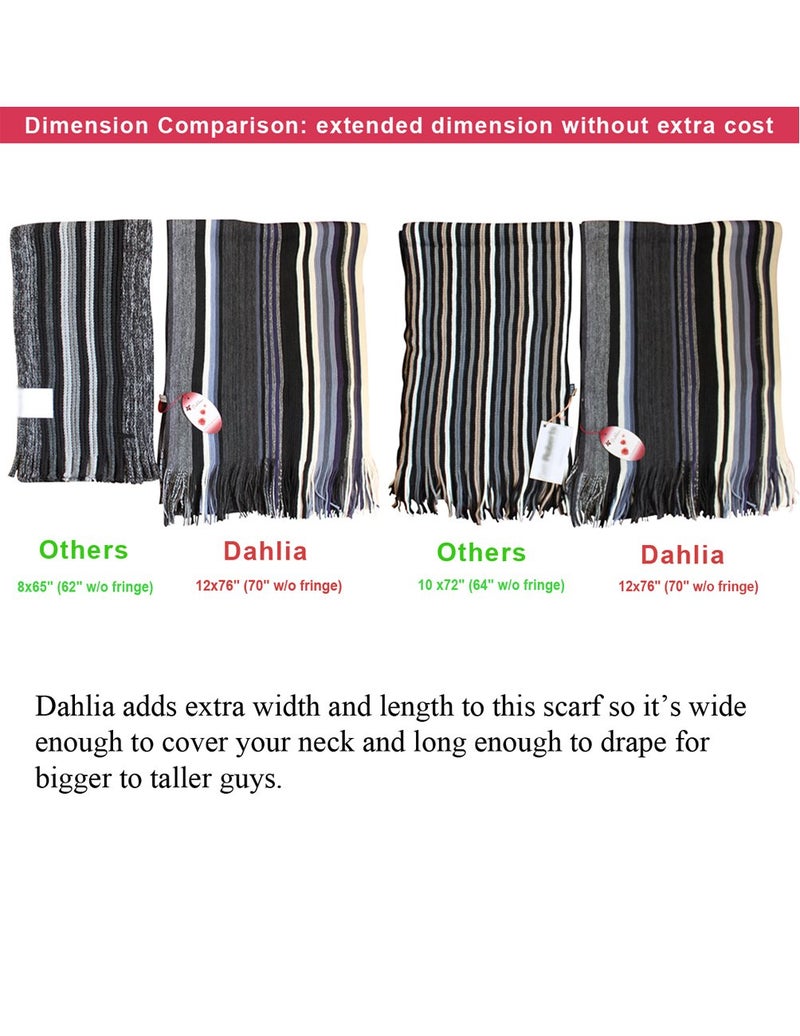 Dahlia Mens Winter Scarf - Synthetic Wool, Extra Long & Warm, Striped, Tan - Image 5