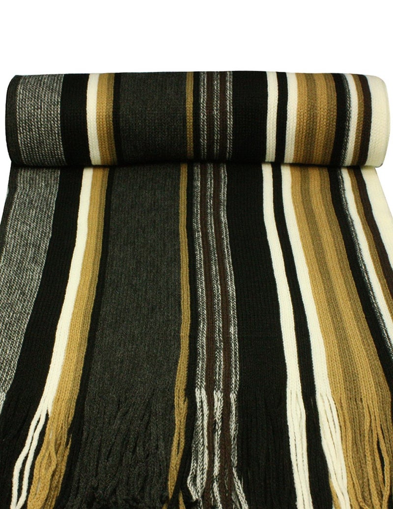 Dahlia Mens Winter Scarf - Synthetic Wool, Extra Long & Warm, Striped, Tan - Image 2