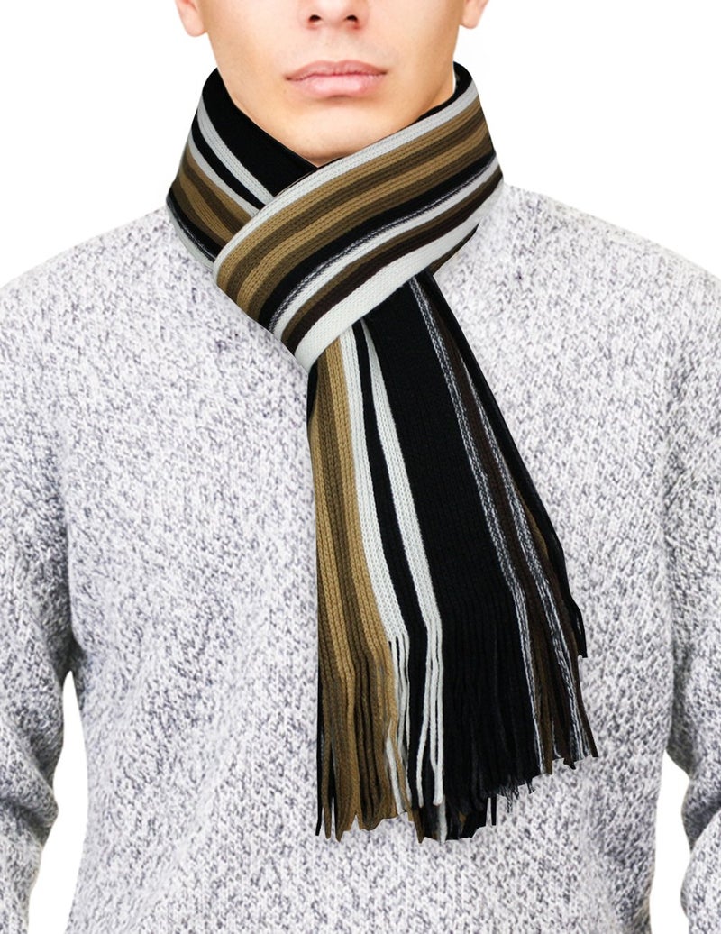 Dahlia Mens Winter Scarf - Synthetic Wool, Extra Long & Warm, Striped, Tan - Image 3
