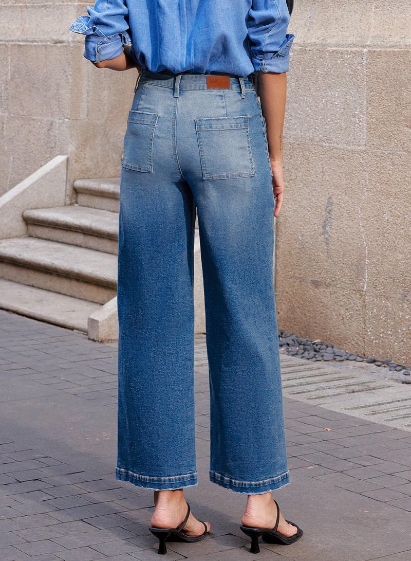 Sidefeel Women's Wide Leg Jeans High Waisted Straight Leg Stretchy Jeans Trendy Loose Zimbaplatinum Ankle Denim Pants Sky Blue Size 10 - Image 2