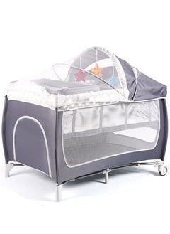 Baby Bed With Storage Bag, Wheels, Mosquito Net, Mattress, Arch Toy, And Changing Table - 110 x 76 x 76 cm