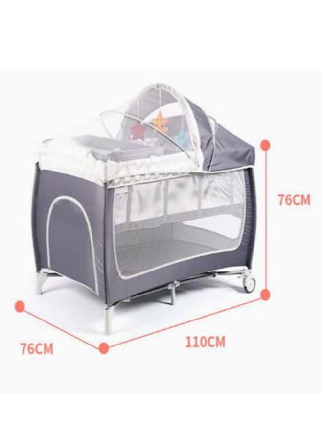 Arabest - Baby Bed With Storage Bag, Wheels, Mosquito Net, Mattress, Arch Toy, And Changing Table - 110 x 76 x 76 cm - Image 1
