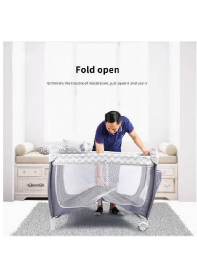 Arabest - Baby Bed With Storage Bag, Wheels, Mosquito Net, Mattress, Arch Toy, And Changing Table - 110 x 76 x 76 cm - Image 1