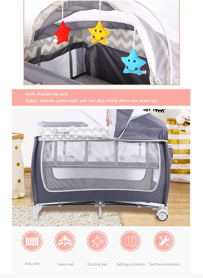 Arabest - Baby Bed With Storage Bag, Wheels, Mosquito Net, Mattress, Arch Toy, And Changing Table - 110 x 76 x 76 cm - Image 1