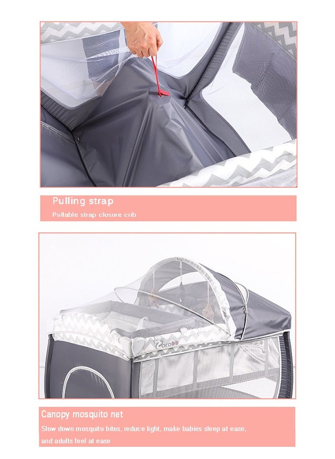 Arabest - Baby Bed With Storage Bag, Wheels, Mosquito Net, Mattress, Arch Toy, And Changing Table - 110 x 76 x 76 cm - Image 1