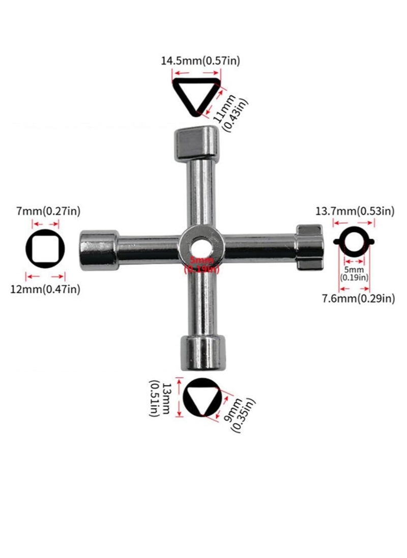 Water Key Tool 4 Way, 2 Pack Universal 4 Way Multi Functional Utilities Key, Meter Box Key Gas Key Meter Key, Service Cross Key for Electric Water Gas Meter Box Cupboard Cabinet Opening Key(Silver)
