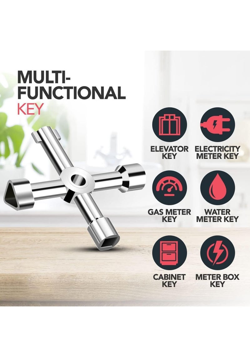 Bukela Water Key Tool 4 Way, 2 Pack Universal 4 Way Multi Functional Utilities Key, Meter Box Key Gas Key Meter Key, Service Cross Key for Electric Water Gas Meter Box Cupboard Cabinet Opening Key(Silver)  - Image 2