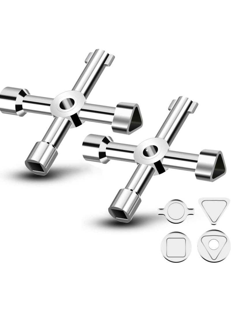 Bukela Water Key Tool 4 Way, 2 Pack Universal 4 Way Multi Functional Utilities Key, Meter Box Key Gas Key Meter Key, Service Cross Key for Electric Water Gas Meter Box Cupboard Cabinet Opening Key(Silver)  - Image 1